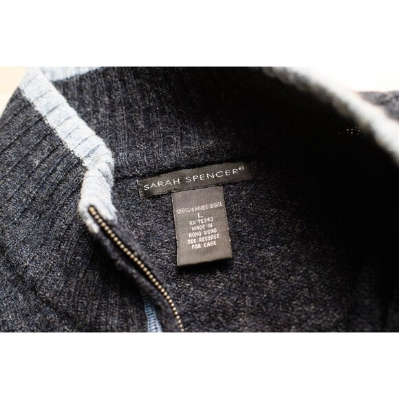 Sarah Spencer womens wool L blue cardigan gorp patterned cuffs - Picture 3 of 5